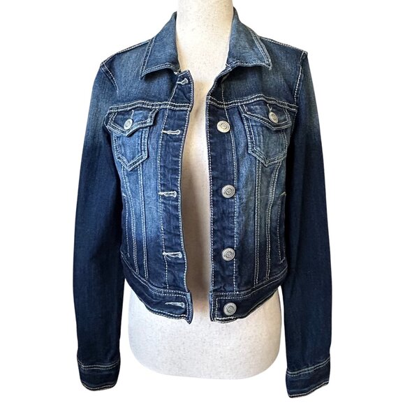 Maurices Aztec Embroidered Dark Sandblast Cotton Denim Jean Jacket - M - Blue - Picture 4 of 11